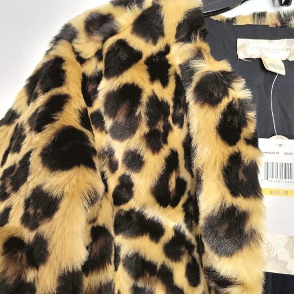 Band of Gypsies Leopard Print Faux Fur Jacket Coat Size Oversized S or M - Picture 8 of 12